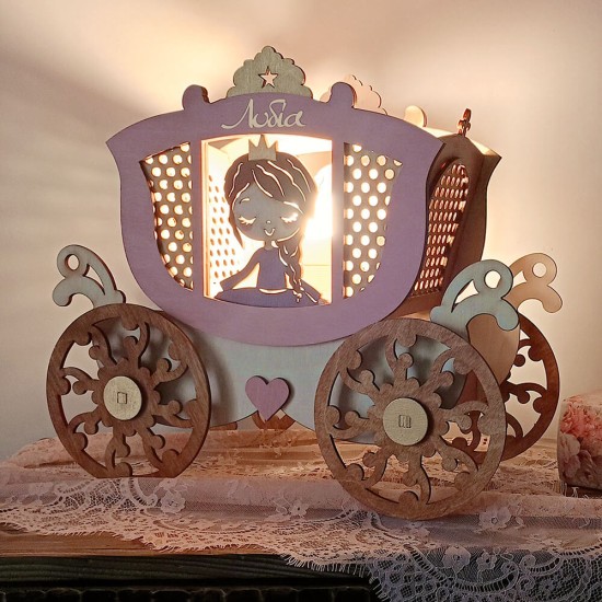Ξύλινο χειροποίητο παιδικό επιτραπέζιο φωτιστικό Πριγκιπική Άμαξα – Mood4Wood