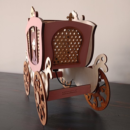 Ξύλινο χειροποίητο παιδικό επιτραπέζιο φωτιστικό Πριγκιπική Άμαξα – Mood4Wood
