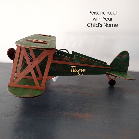 Ξύλινο χειροποίητο παιδικό επιτραπέζιο φωτιστικό Αεροπλάνο Vintage – Mood4Wood