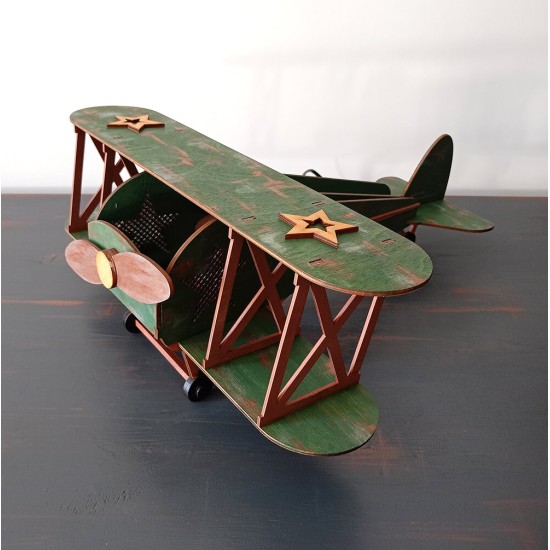 Ξύλινο χειροποίητο παιδικό επιτραπέζιο φωτιστικό Αεροπλάνο Vintage – Mood4Wood