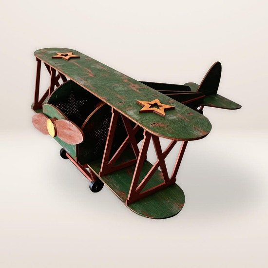 Ξύλινο χειροποίητο παιδικό επιτραπέζιο φωτιστικό Αεροπλάνο Vintage – Mood4Wood