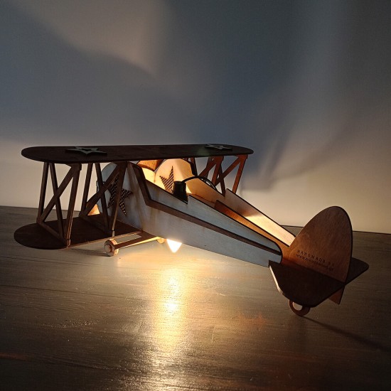 Ξύλινο χειροποίητο παιδικό επιτραπέζιο φωτιστικό Αεροπλάνο – Mood4Wood
