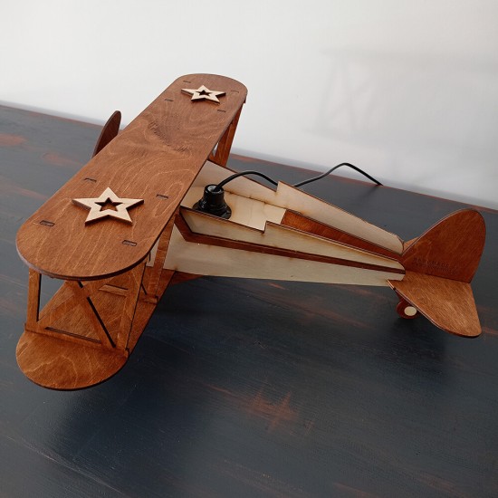 Ξύλινο χειροποίητο παιδικό επιτραπέζιο φωτιστικό Αεροπλάνο – Mood4Wood