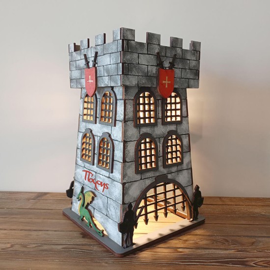 Ξύλινο χειροποίητο παιδικό επιτραπέζιο φωτιστικό Κάστρο Ιπποτών – Mood4Wood