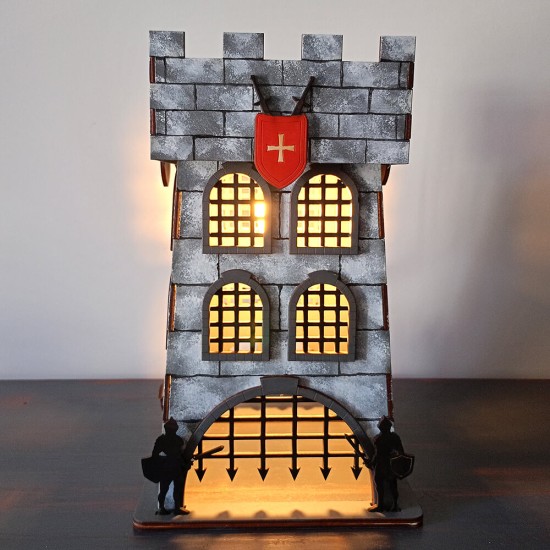 Ξύλινο χειροποίητο παιδικό επιτραπέζιο φωτιστικό Κάστρο Ιπποτών – Mood4Wood