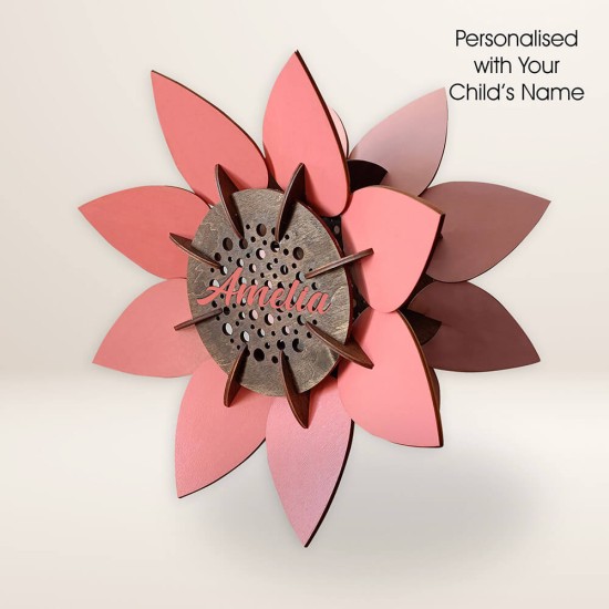 Ξύλινο χειροποίητο παιδικό επιτραπέζιο φωτιστικό Λουλούδι Ροζ – Mood4Wood