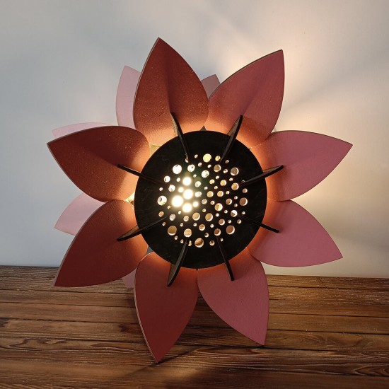 Ξύλινο χειροποίητο παιδικό επιτραπέζιο φωτιστικό Λουλούδι Ροζ – Mood4Wood