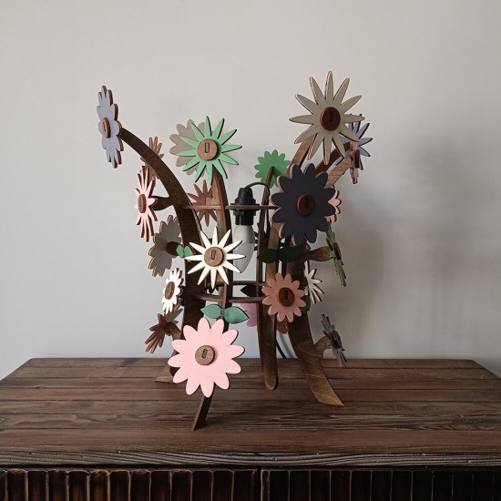 Ξύλινο χειροποίητο επιτραπέζιο φωτιστικό Λουλούδια Ανοιξιάτικα – Mood4Wood