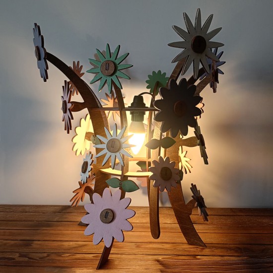 Ξύλινο χειροποίητο επιτραπέζιο φωτιστικό Λουλούδια Ανοιξιάτικα – Mood4Wood