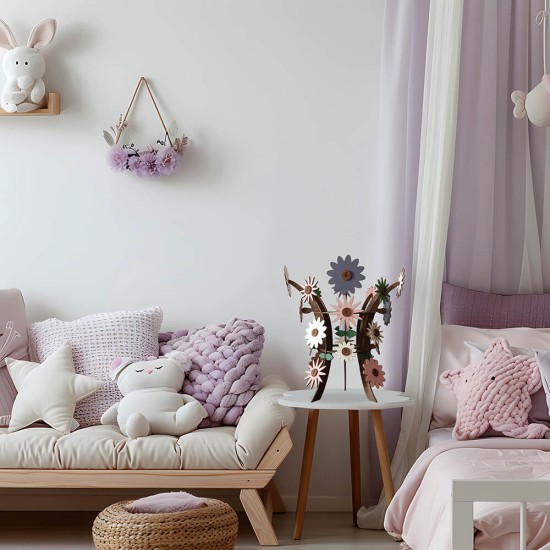 Ξύλινο χειροποίητο επιτραπέζιο φωτιστικό Λουλούδια Ανοιξιάτικα – Mood4Wood