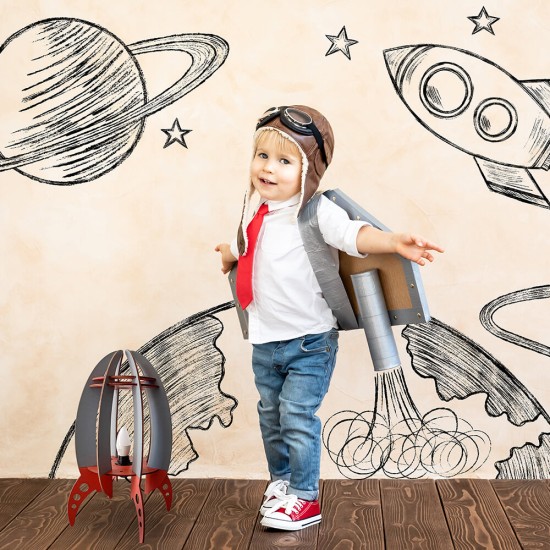 Ξύλινο χειροποίητο παιδικό επιτραπέζιο φωτιστικό Πύραυλος – Mood4Wood