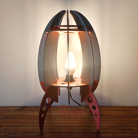 Ξύλινο χειροποίητο παιδικό επιτραπέζιο φωτιστικό Πύραυλος – Mood4Wood