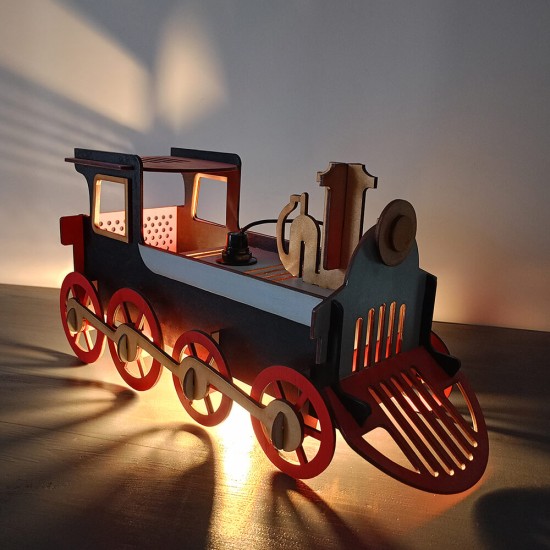 Ξύλινο χειροποίητο παιδικό επιτραπέζιο φωτιστικό Τρενάκι – Mood4Wood