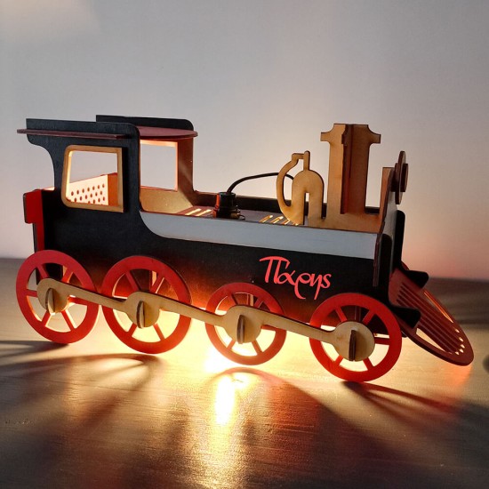 Ξύλινο χειροποίητο παιδικό επιτραπέζιο φωτιστικό Τρενάκι – Mood4Wood