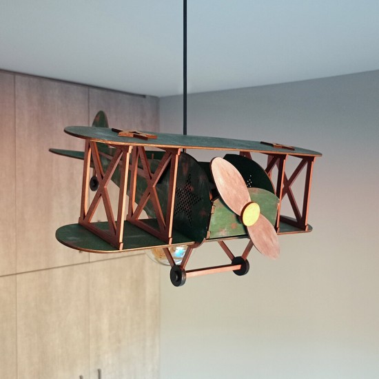 Ξύλινο χειροποίητο παιδικό κρεμαστό φωτιστικό Αεροπλάνο Vintage – Mood4Wood