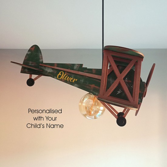 Ξύλινο χειροποίητο παιδικό κρεμαστό φωτιστικό Αεροπλάνο Vintage – Mood4Wood