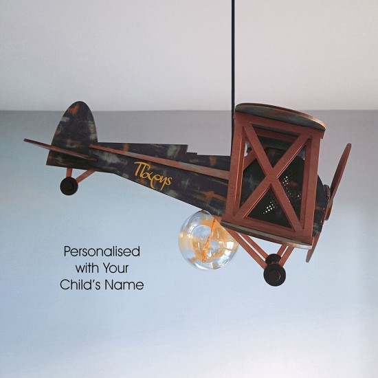 Ξύλινο χειροποίητο παιδικό κρεμαστό φωτιστικό Αεροπλάνο Μπλε – Mood4Wood