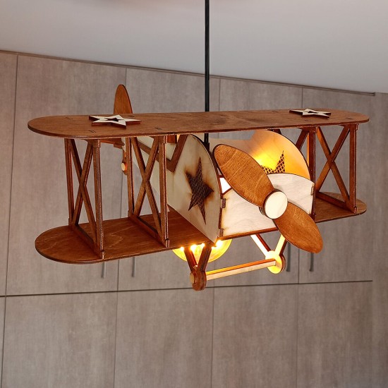 Ξύλινο χειροποίητο παιδικό κρεμαστό φωτιστικό Αεροπλάνο - Mood4Wood