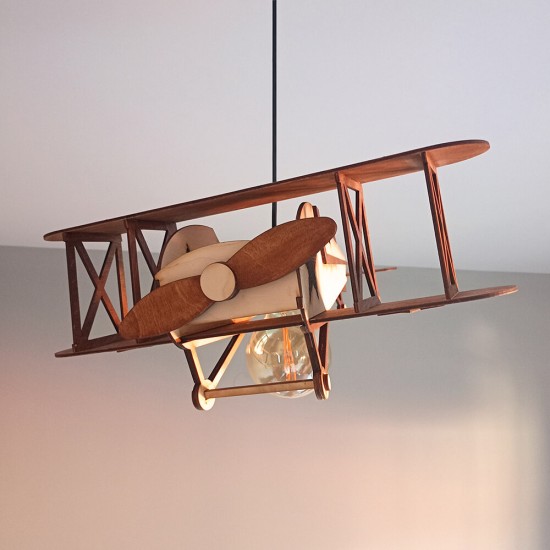 Ξύλινο χειροποίητο παιδικό κρεμαστό φωτιστικό Αεροπλάνο - Mood4Wood