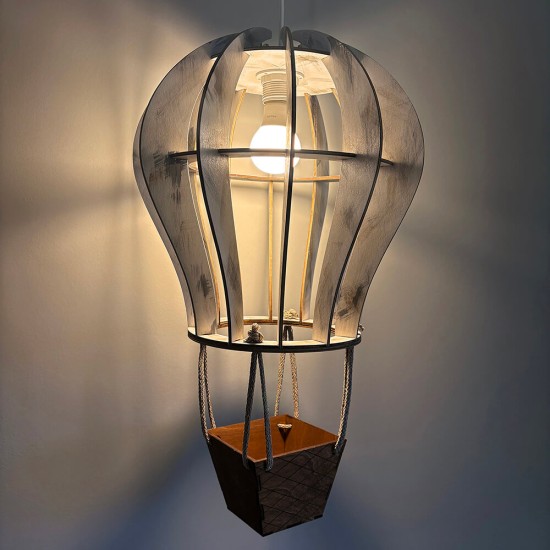 Ξύλινο χειροποίητο παιδικό κρεμαστό φωτιστικό Αερόστατο – Mood4Wood