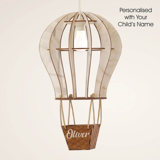 Ξύλινο χειροποίητο παιδικό κρεμαστό φωτιστικό Αερόστατο – Mood4Wood
