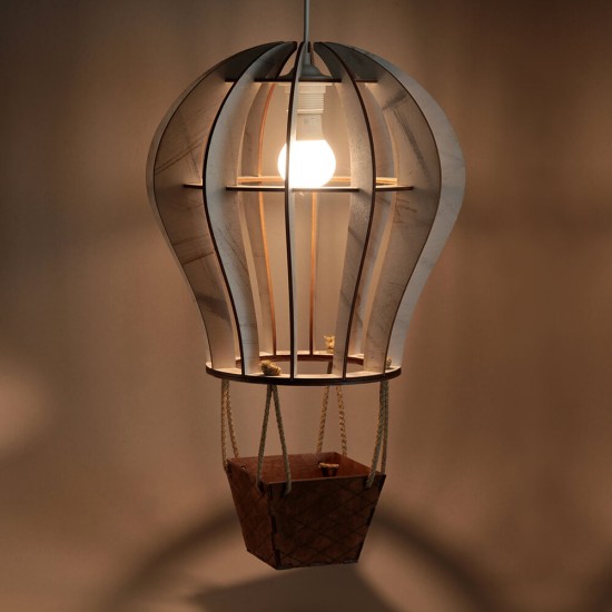 Ξύλινο χειροποίητο παιδικό κρεμαστό φωτιστικό Αερόστατο – Mood4Wood
