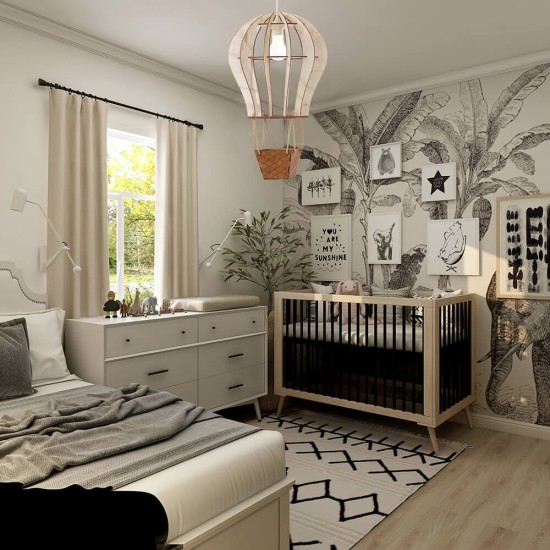 Ξύλινο χειροποίητο παιδικό κρεμαστό φωτιστικό Αερόστατο – Mood4Wood