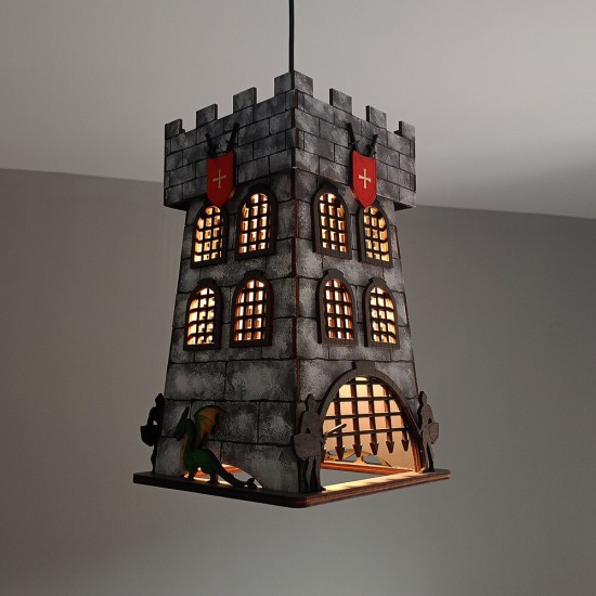 Ξύλινο χειροποίητο παιδικό κρεμαστό φωτιστικό Κάστρο Ιπποτών – Mood4Wood