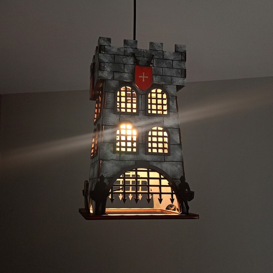 Ξύλινο χειροποίητο παιδικό κρεμαστό φωτιστικό Κάστρο Ιπποτών – Mood4Wood