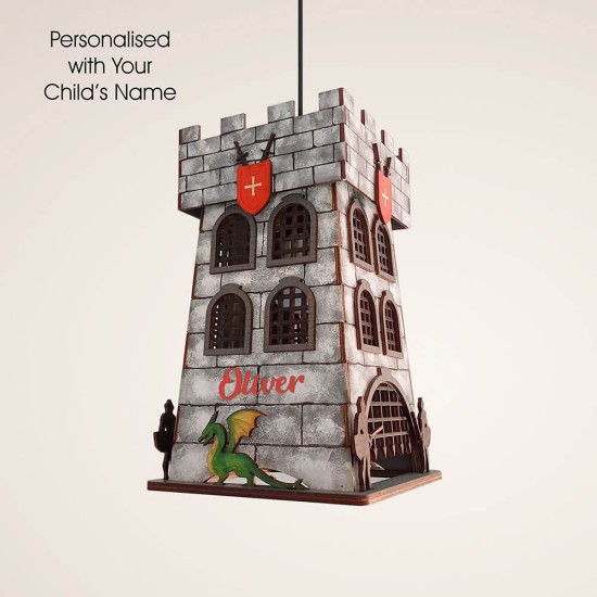 Ξύλινο χειροποίητο παιδικό κρεμαστό φωτιστικό Κάστρο Ιπποτών – Mood4Wood