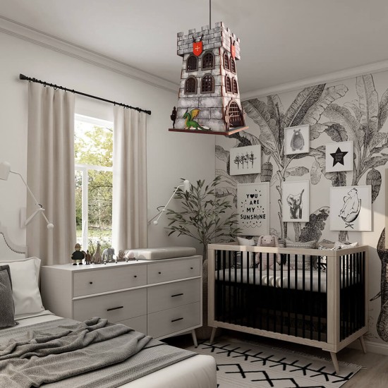 Ξύλινο χειροποίητο παιδικό κρεμαστό φωτιστικό Κάστρο Ιπποτών – Mood4Wood