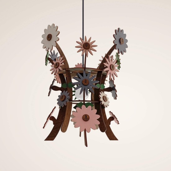 Ξύλινο χειροποίητο κρεμαστό φωτιστικό Λουλουδένια Ανοιξιάτικα – Mood4Wood