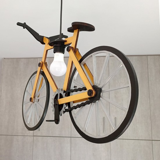 Ξύλινο χειροποίητο κρεμαστό φωτιστικό Ποδήλατο – Mood4Wood