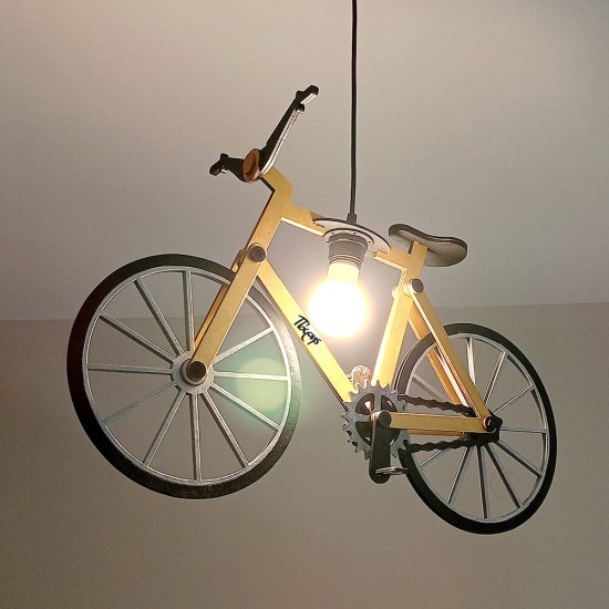 Ξύλινο χειροποίητο κρεμαστό φωτιστικό Ποδήλατο – Mood4Wood
