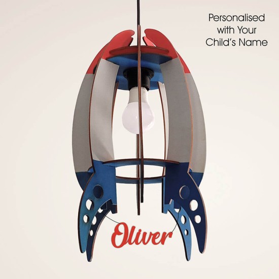 Ξύλινο χειροποίητο παιδικό κρεμαστό φωτιστικό Πύραυλος – Mood4Wood