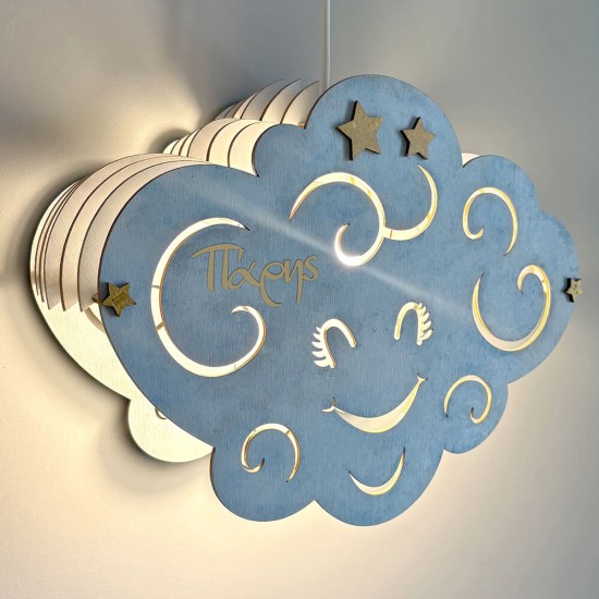Ξύλινο χειροποίητο παιδικό κρεμαστό φωτιστικό Συννεφάκι – Mood4Wood