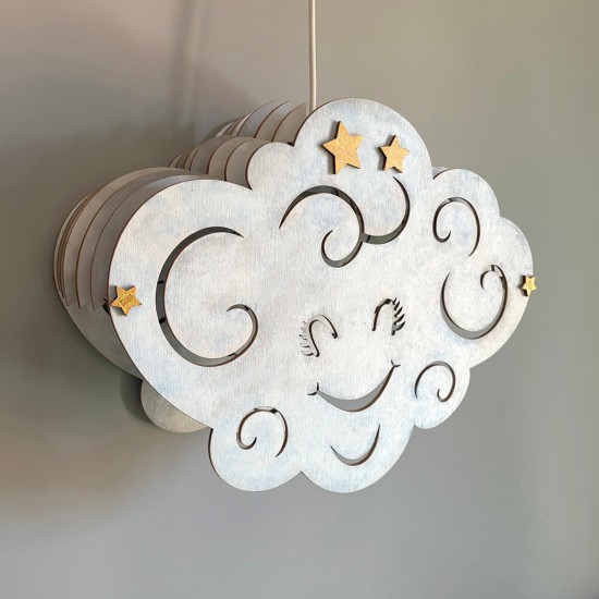 Ξύλινο χειροποίητο παιδικό κρεμαστό φωτιστικό Συννεφάκι – Mood4Wood