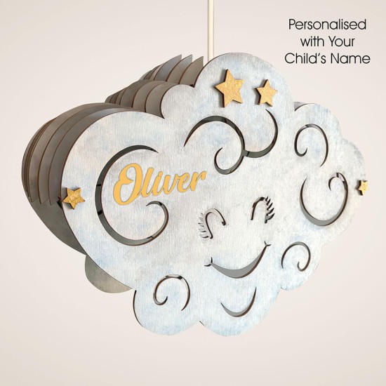 Ξύλινο χειροποίητο παιδικό κρεμαστό φωτιστικό Συννεφάκι – Mood4Wood