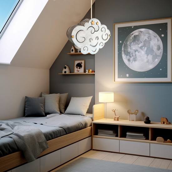 Ξύλινο χειροποίητο παιδικό κρεμαστό φωτιστικό Συννεφάκι – Mood4Wood