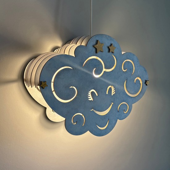 Ξύλινο χειροποίητο παιδικό κρεμαστό φωτιστικό Συννεφάκι – Mood4Wood