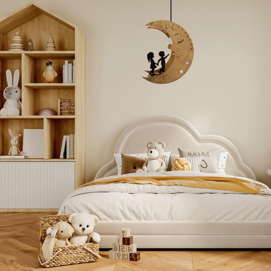 Ξύλινο χειροποίητο παιδικό κρεμαστό φωτιστικό Φεγγάρι – Mood4Wood