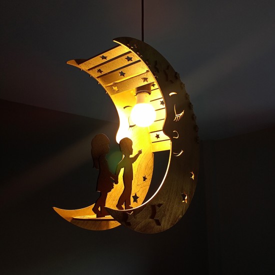 Ξύλινο χειροποίητο παιδικό κρεμαστό φωτιστικό Φεγγάρι – Mood4Wood