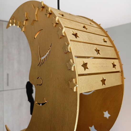Ξύλινο χειροποίητο παιδικό κρεμαστό φωτιστικό Φεγγάρι – Mood4Wood
