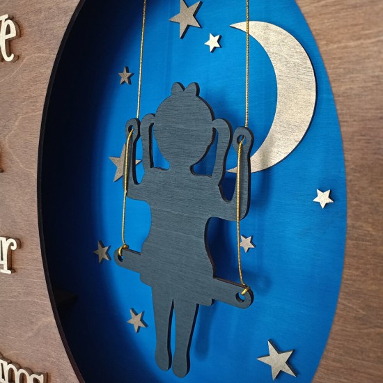 Ξύλινο χειροποίητο παιδικό φωτιστικό τοίχου & επιτραπέζιο Πίστεψε στα Όνειρά σου – Mood4Wood