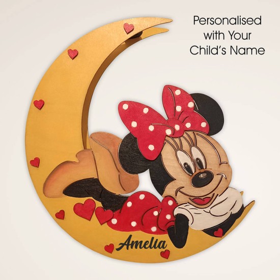 Ξύλινο χειροποίητο παιδικό φωτιστικό τοίχου Minnie Mouse – Mood4Wood