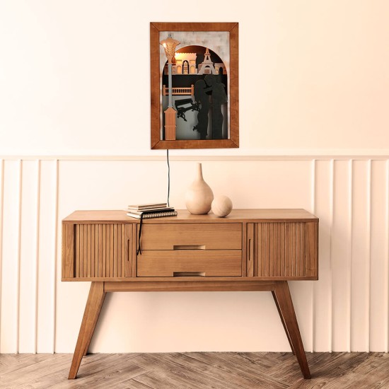 Ξύλινο χειροποίητο κάδρο - φωτιστικό τοίχου Έρωτας στο Παρίσι – Mood4Wood