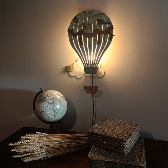 Ξύλινο χειροποίητο παιδικό φωτιστικό τοίχου Αερόστατο – Mood4Wood
