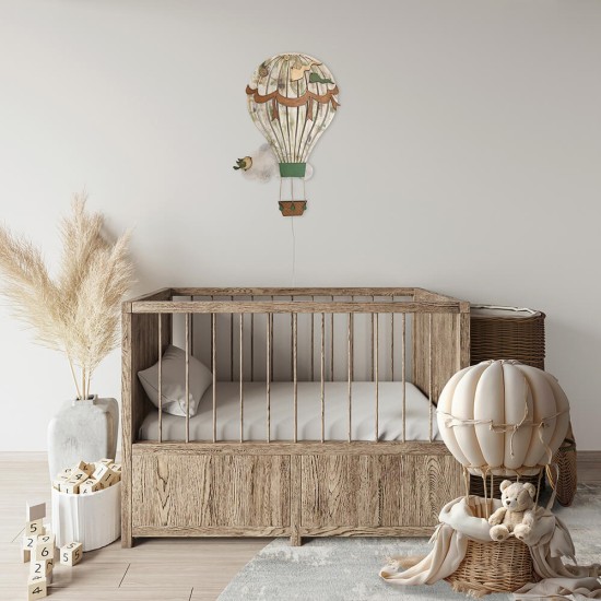 Ξύλινο χειροποίητο παιδικό φωτιστικό τοίχου Αερόστατο – Mood4Wood