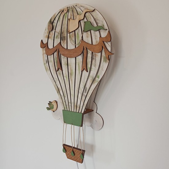Ξύλινο χειροποίητο παιδικό φωτιστικό τοίχου Αερόστατο – Mood4Wood