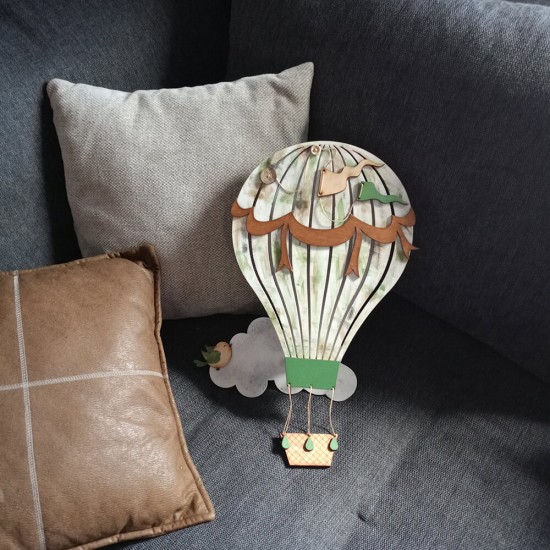 Ξύλινο χειροποίητο παιδικό φωτιστικό τοίχου Αερόστατο – Mood4Wood